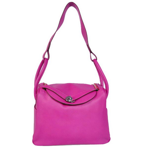 High Quality Replica Hermes Lindy 30CM Havanne Handbags Fuchsia Clemence Leather Silver